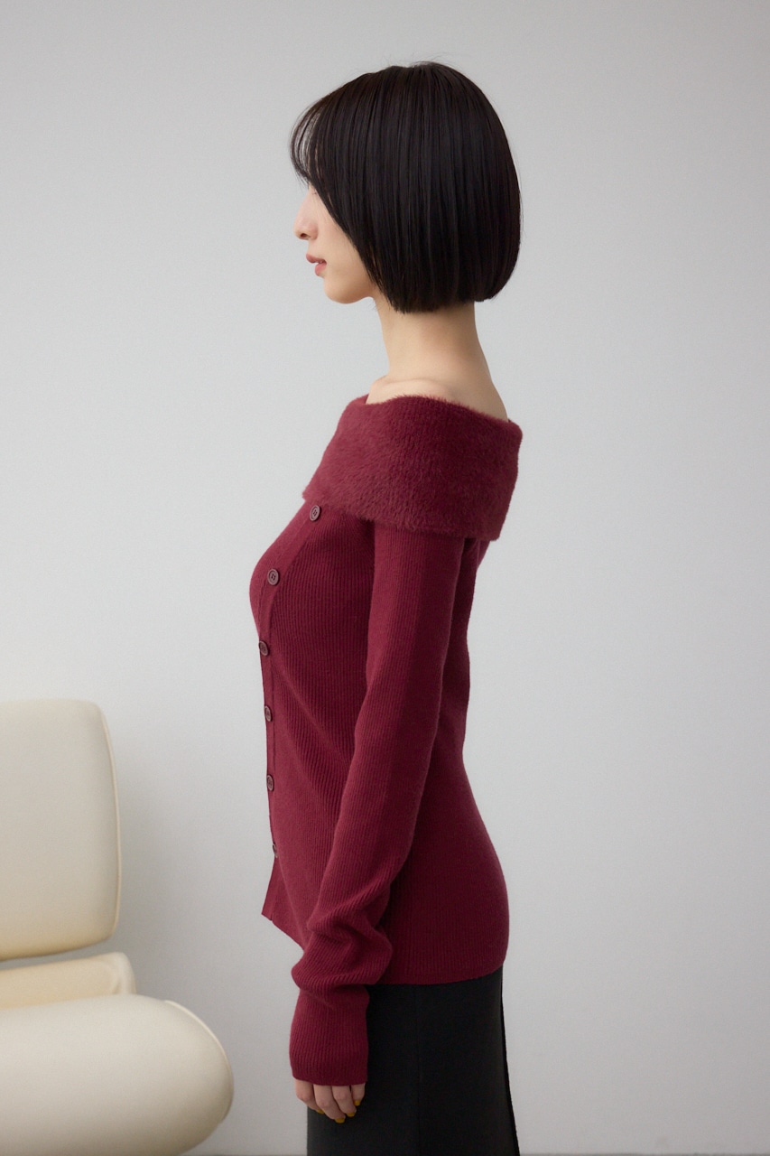 シャギーコンビオフショルダーニット 詳細画像