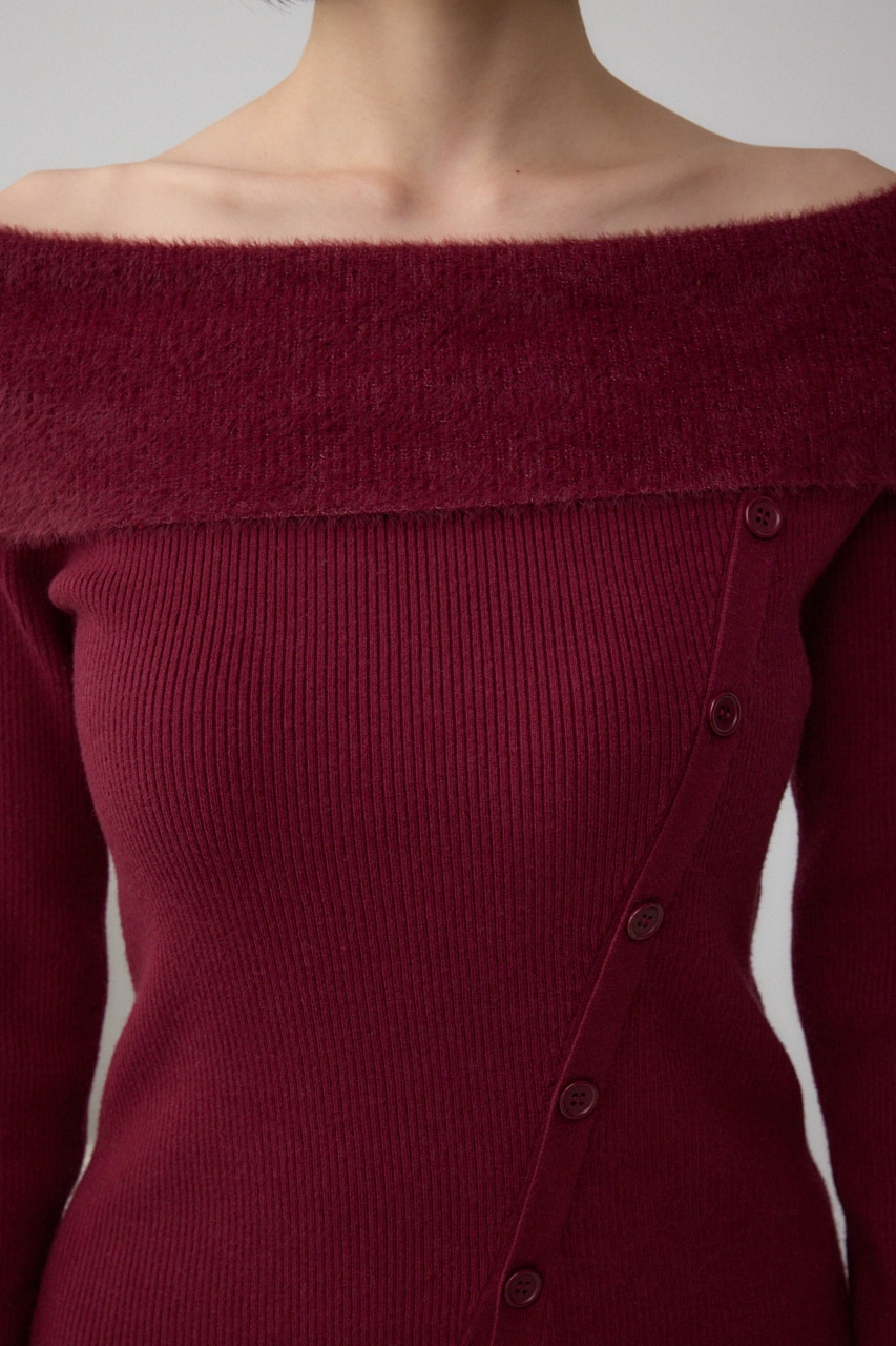 シャギーコンビオフショルダーニット 詳細画像