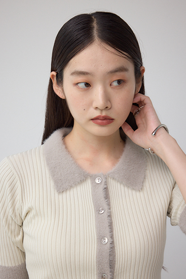 シャギーコンビポロニットトップス 詳細画像