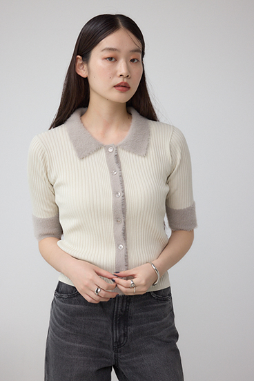 シャギーコンビポロニットトップス 詳細画像