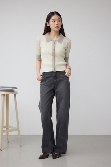 シャギーコンビポロニットトップス 詳細画像