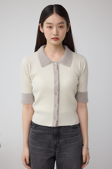 シャギーコンビポロニットトップス 詳細画像