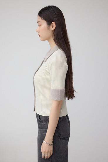 シャギーコンビポロニットトップス 詳細画像