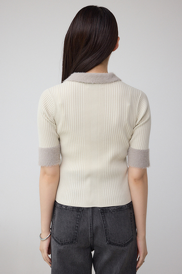 シャギーコンビポロニットトップス 詳細画像