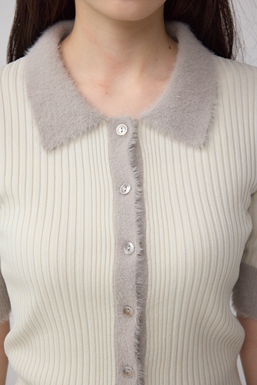 シャギーコンビポロニットトップス 詳細画像