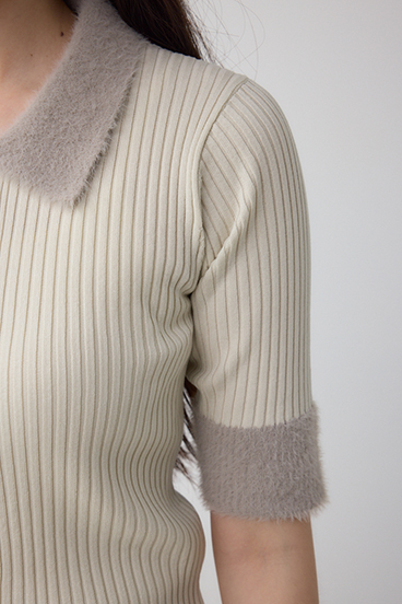 シャギーコンビポロニットトップス 詳細画像