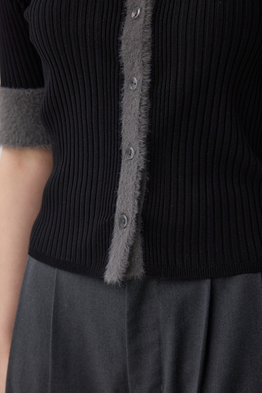 シャギーコンビポロニットトップス 詳細画像