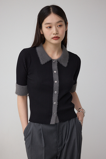 シャギーコンビポロニットトップス 詳細画像