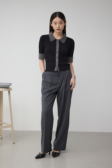 シャギーコンビポロニットトップス 詳細画像