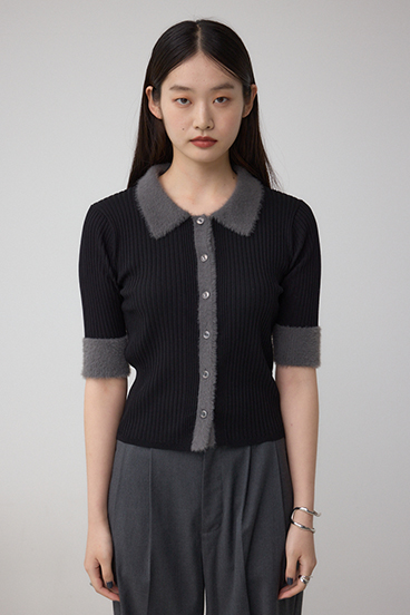 シャギーコンビポロニットトップス 詳細画像