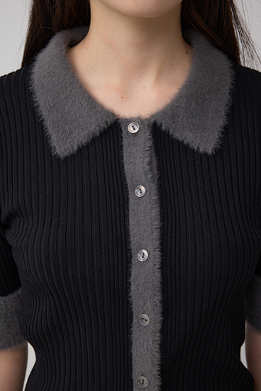 シャギーコンビポロニットトップス 詳細画像