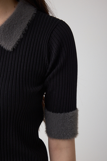 シャギーコンビポロニットトップス 詳細画像