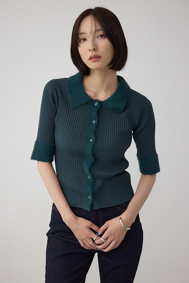 シャギーコンビポロニットトップス