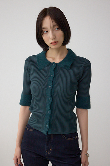 シャギーコンビポロニットトップス 詳細画像