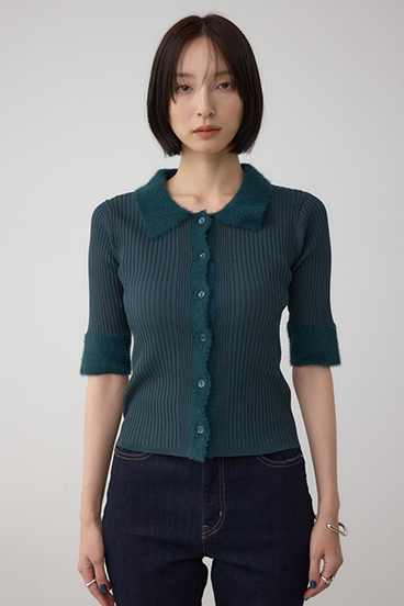 シャギーコンビポロニットトップス 詳細画像