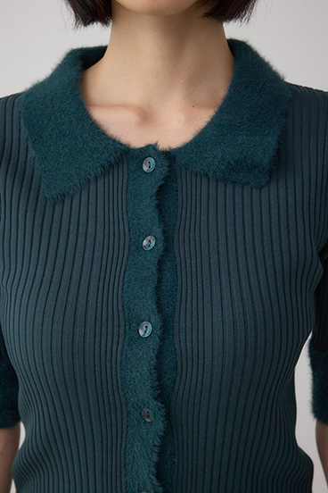 シャギーコンビポロニットトップス 詳細画像