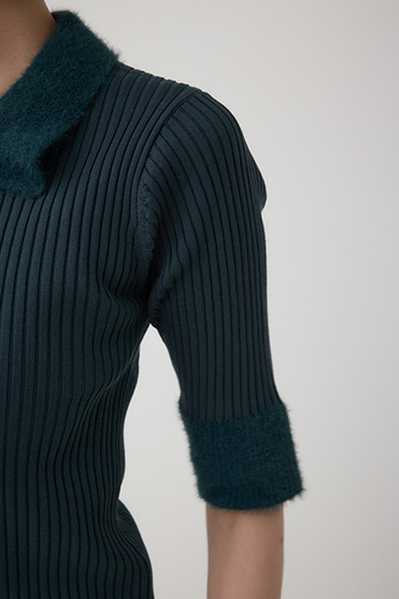 シャギーコンビポロニットトップス 詳細画像