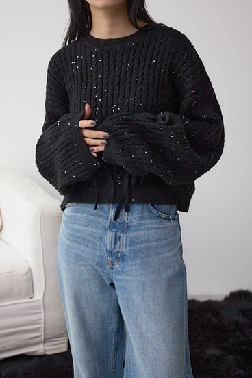 ドロストリングスパンコールラメニット