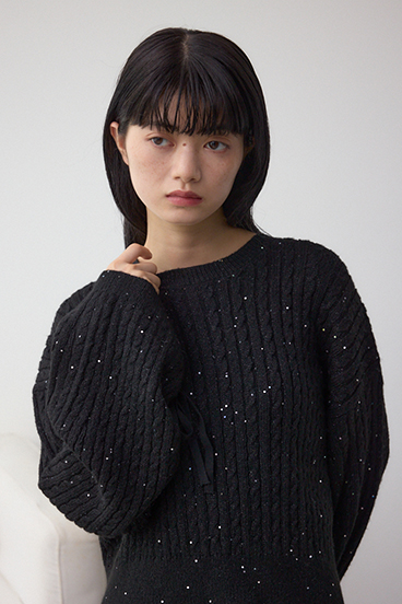 ドロストリングスパンコールラメニット