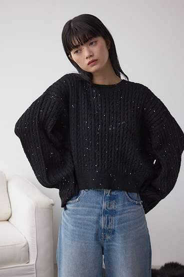 ドロストリングスパンコールラメニット 詳細画像