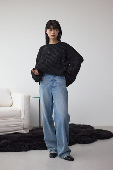 ドロストリングスパンコールラメニット 詳細画像