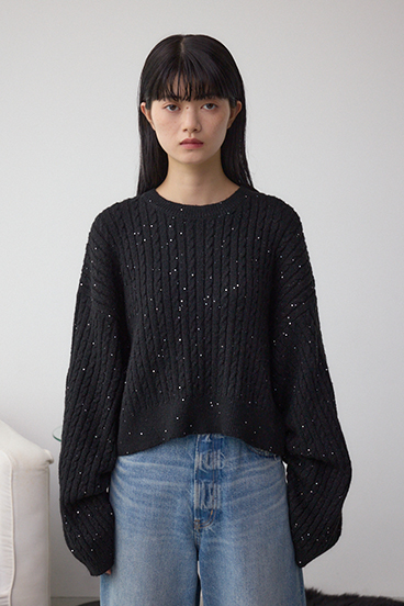 ドロストリングスパンコールラメニット 詳細画像