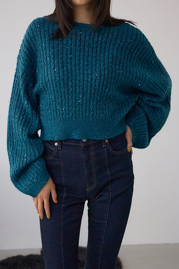 ドロストリングスパンコールラメニット