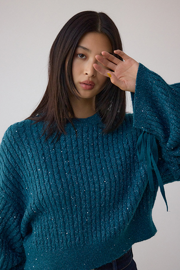 ドロストリングスパンコールラメニット 詳細画像