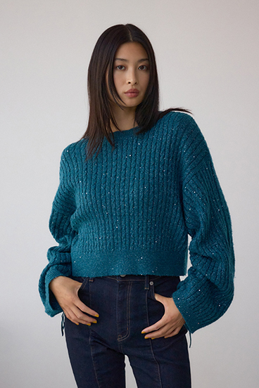 ドロストリングスパンコールラメニット 詳細画像