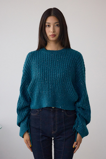 ドロストリングスパンコールラメニット 詳細画像