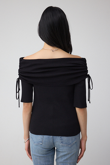 5分袖ギャザーオフショルニットトップス 詳細画像