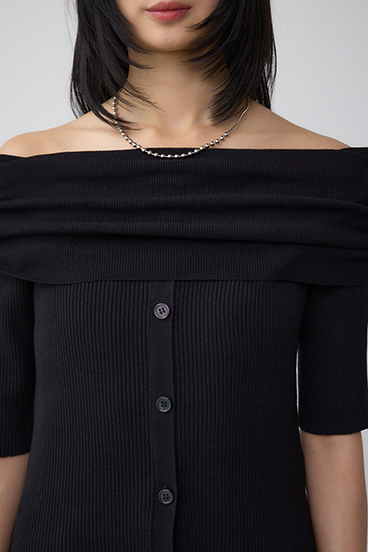 5分袖ギャザーオフショルニットトップス 詳細画像