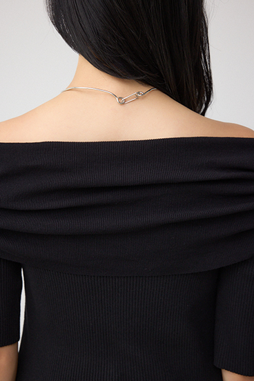 5分袖ギャザーオフショルニットトップス 詳細画像