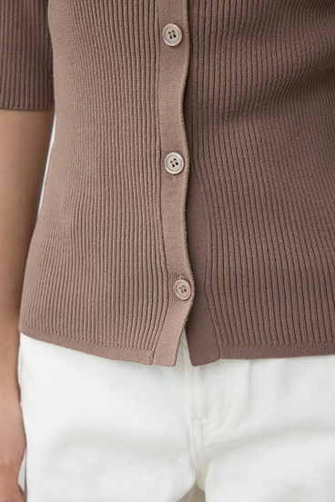 5分袖ギャザーオフショルニットトップス 詳細画像