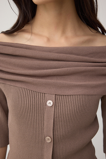 5分袖ギャザーオフショルニットトップス 詳細画像