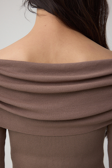 5分袖ギャザーオフショルニットトップス 詳細画像