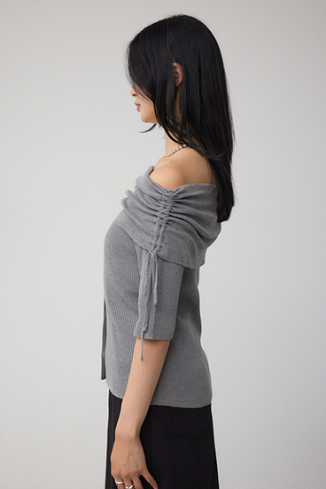 5分袖ギャザーオフショルニットトップス 詳細画像