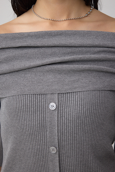 5分袖ギャザーオフショルニットトップス 詳細画像