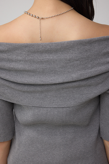 5分袖ギャザーオフショルニットトップス 詳細画像