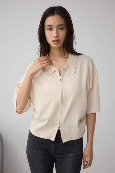 Wジップポロカラーニットカーディガン 詳細画像