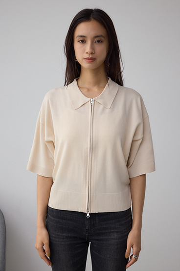 Wジップポロカラーニットカーディガン 詳細画像