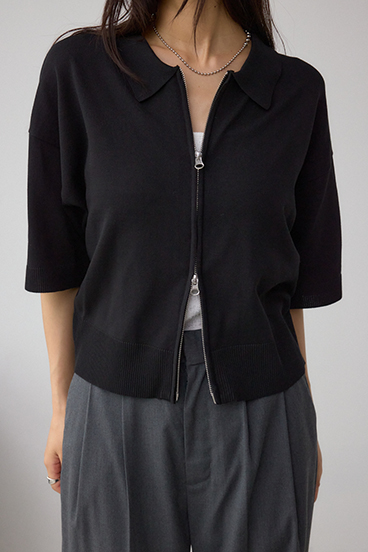 Wジップポロカラーニットカーディガン