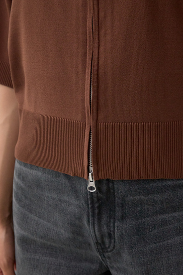 Wジップポロカラーニットカーディガン 詳細画像