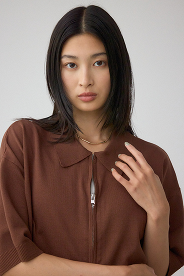 Wジップポロカラーニットカーディガン