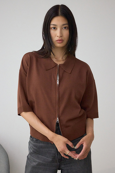 Wジップポロカラーニットカーディガン 詳細画像