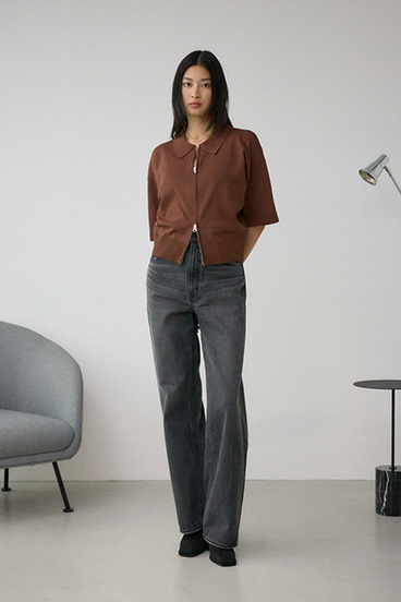 Wジップポロカラーニットカーディガン 詳細画像