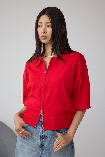 Wジップポロカラーニットカーディガン 詳細画像