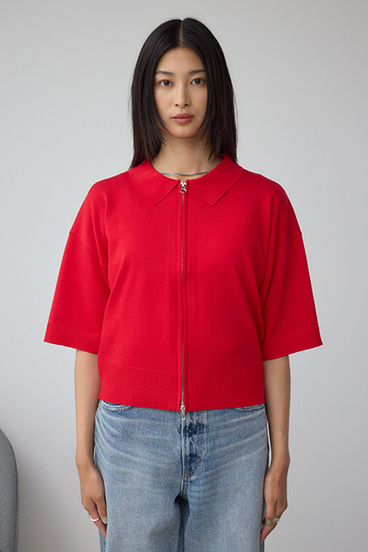 Wジップポロカラーニットカーディガン 詳細画像