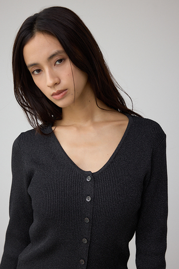 Vネックリブニットカーディガン