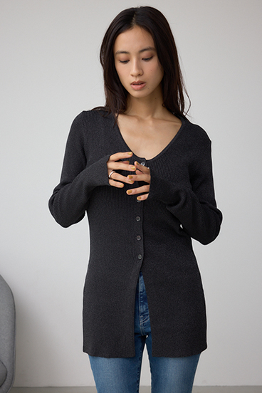Vネックリブニットカーディガン 詳細画像